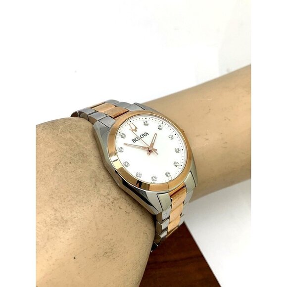 Bulova Women's Watch 98P207 Quartz Diamond Mother of Pearl White Dial Two Tone - Picture 5 of 14